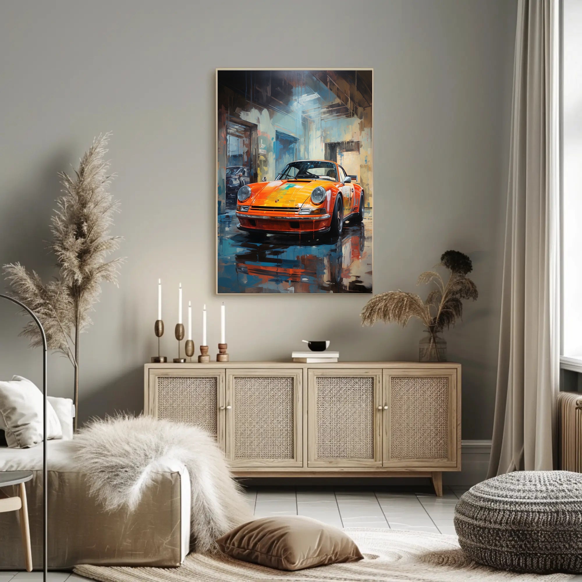 Vibrant Classic Car In Urban Garage Poster PosterGoat