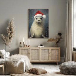 Festive Seal In Santa Hat Poster