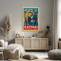 Katmai National Park Vintage Bear Adventure Wildlife Poster