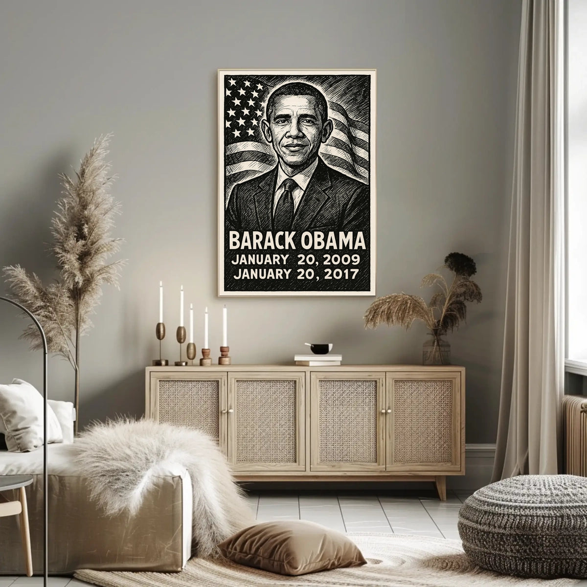 Barack Obama 44th President of the United States B & W Comic Sketch Poster