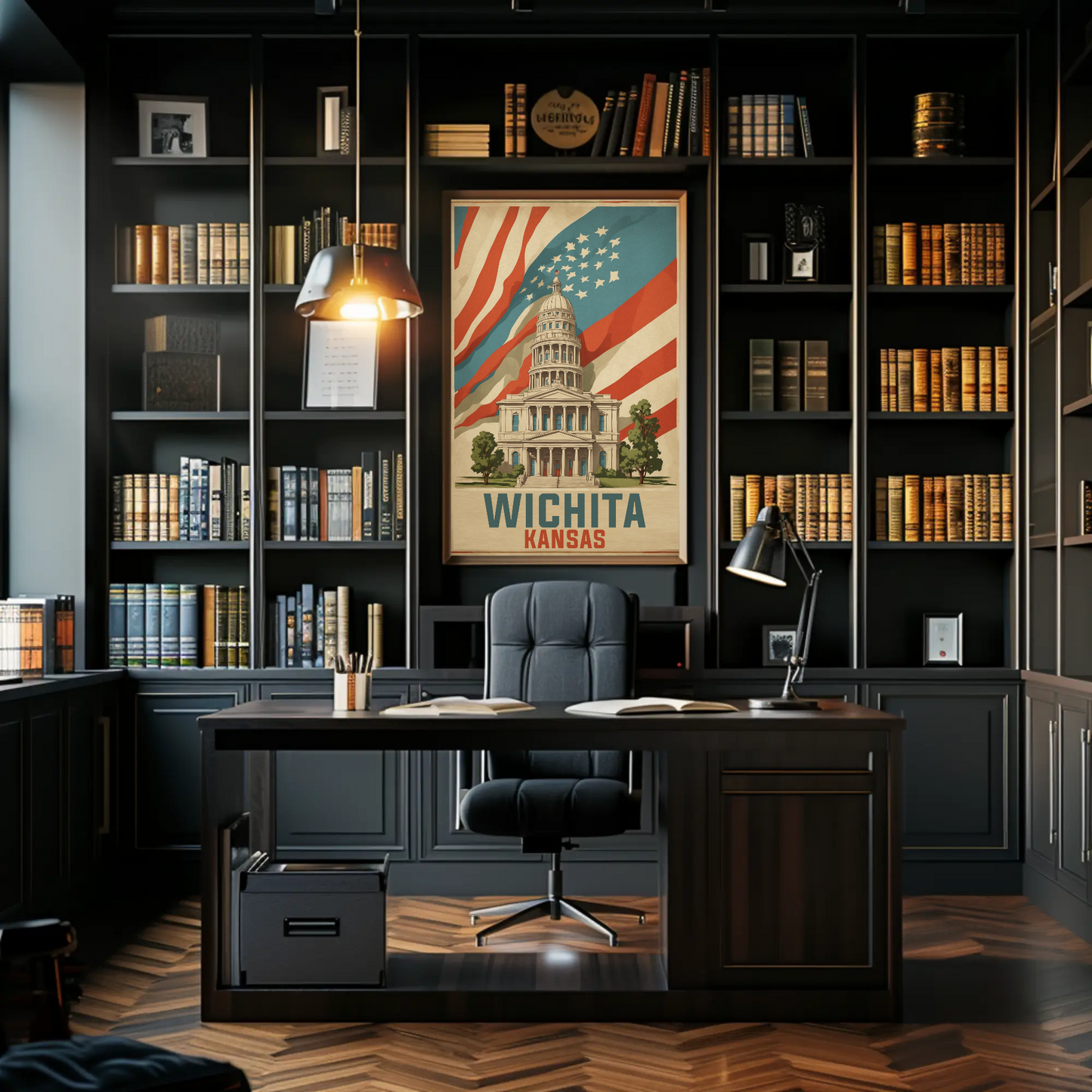 Wichita Kansas State Capitol And Flag Vintage Travel Poster