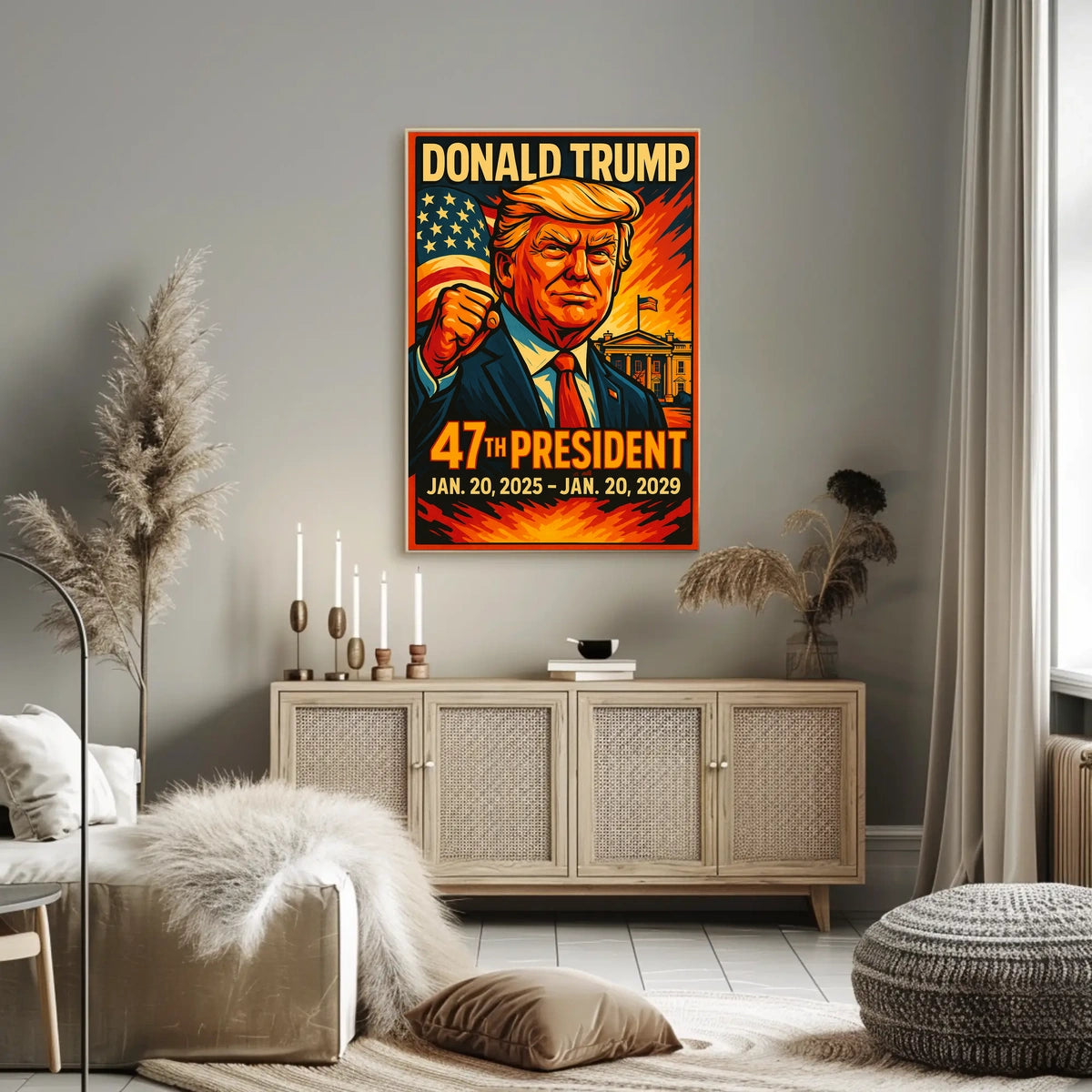 Donald Trump Rising Horizon Patriotic Dawn Sunrise Eagle Imagery Digital Painting Cinematic Poster