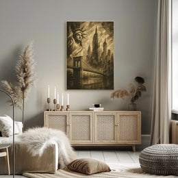 New York City Skyline Landmarks Poster Vintage Wall Art