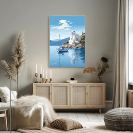 Mediterranean Coastal Serenity Greece Illustration - Travel Poster