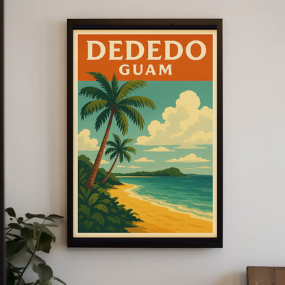 Dededo Guam Beach Palms Coastal Horizon Travel Poster