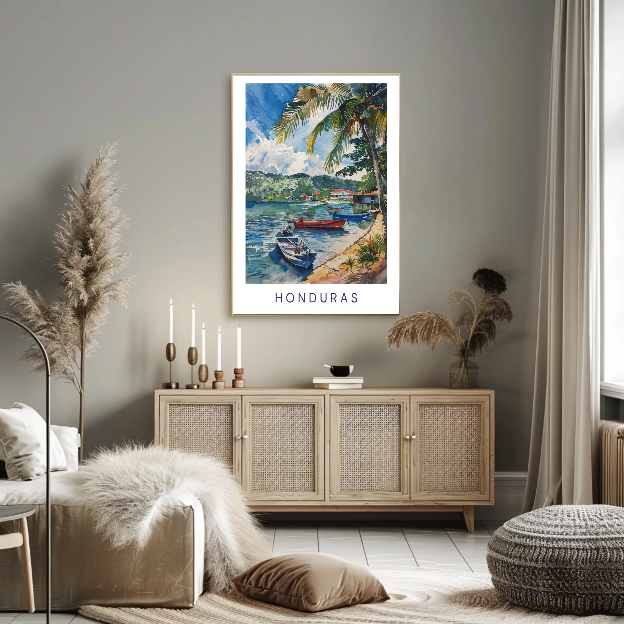 Honduras Coastal Serenity Watercolor Travel Poster PosterGoat