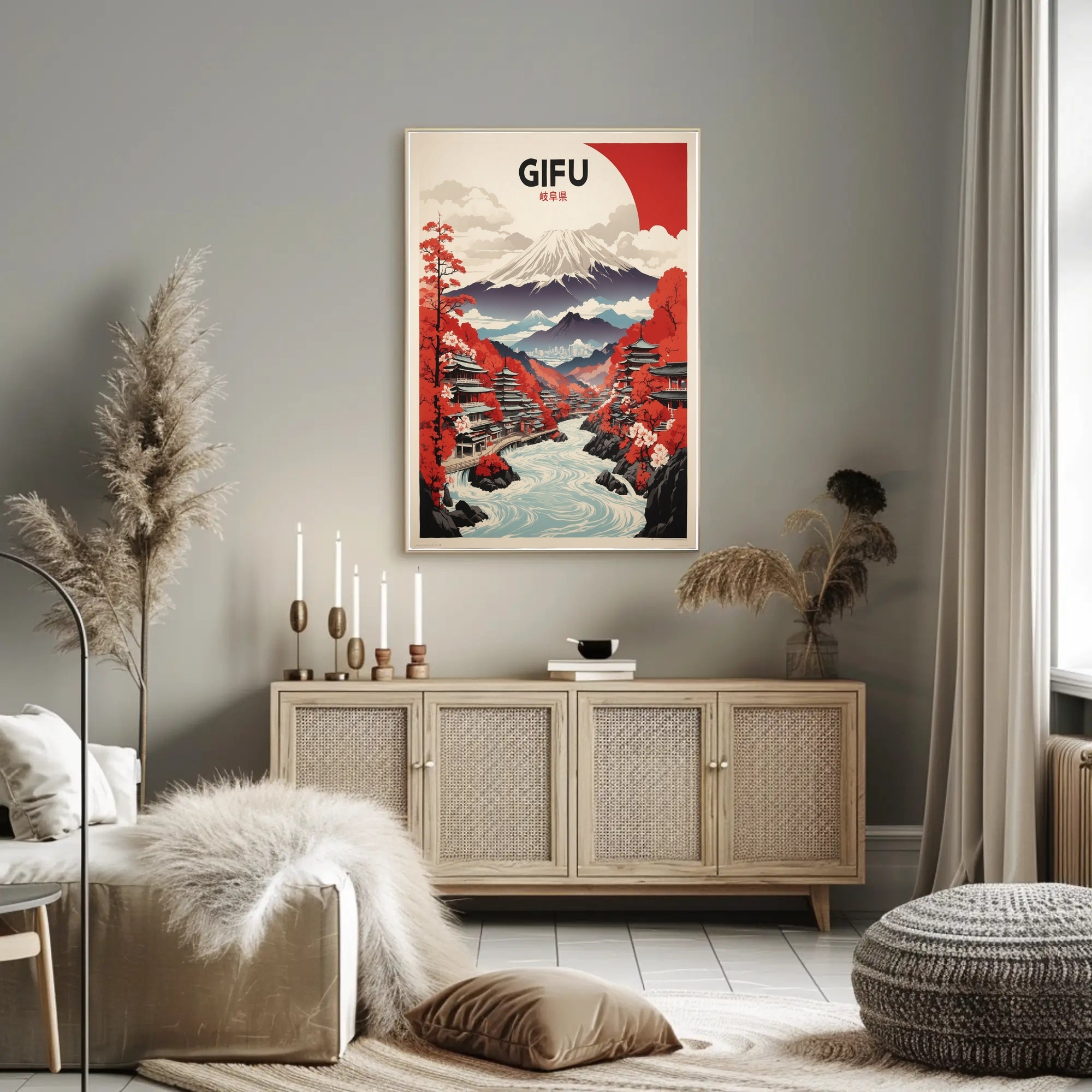 Scenic Gifu Mountains Cherry Blossoms Cultural Heritage Poster