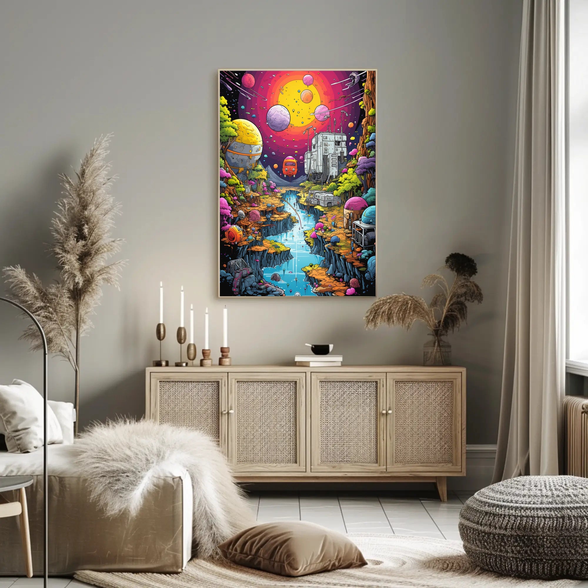 Futuristic Alien Landscape in Vibrant Colors Sci-Fi Poster