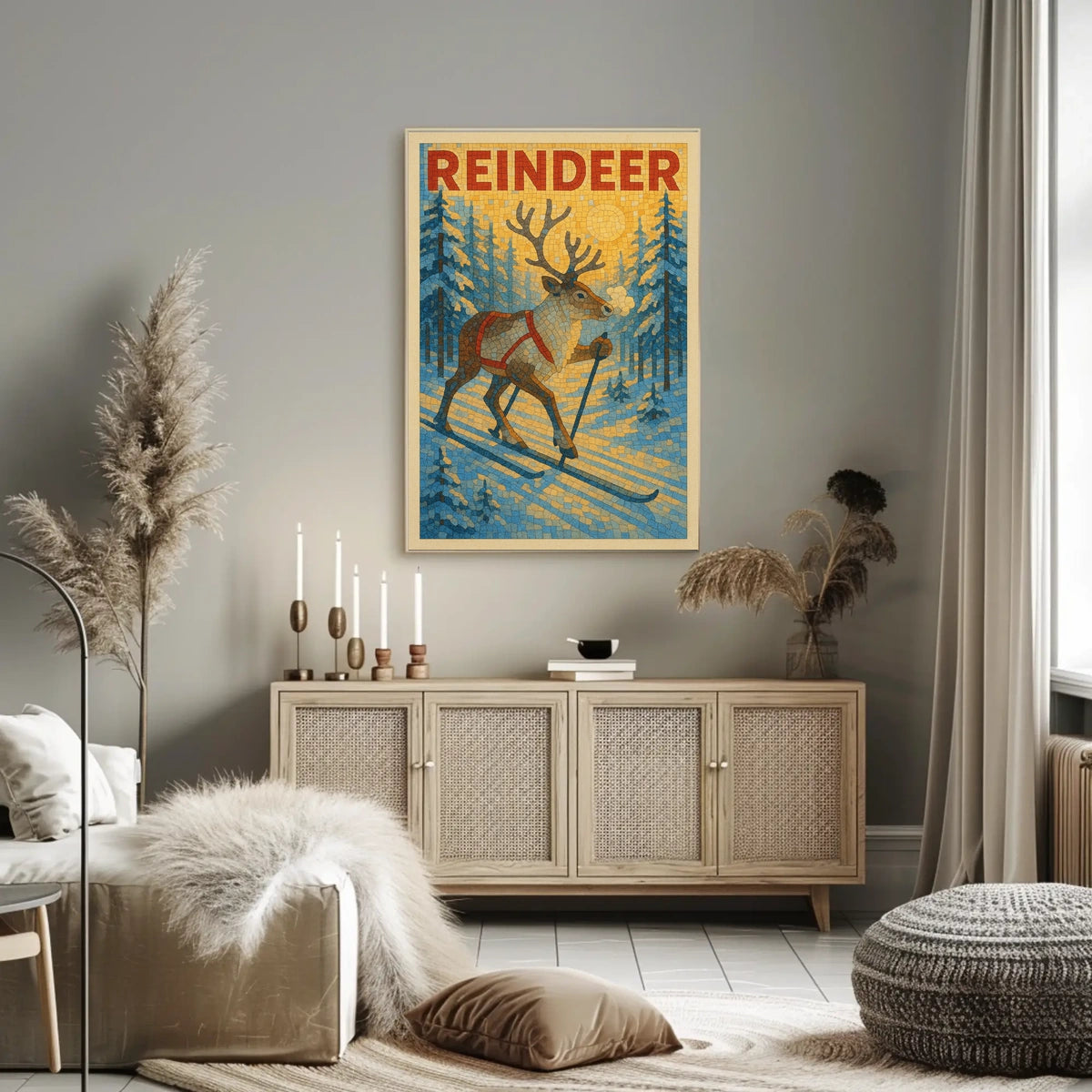 Reindeer On Skis Poster