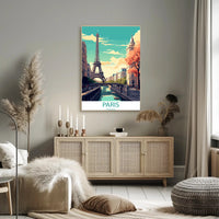 Parisian Romance: Vibrant Eiffel Tower Travel Poster