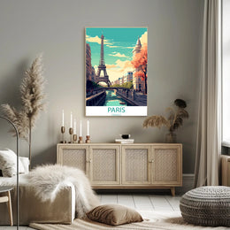 Parisian Romance: Vibrant Eiffel Tower Travel Poster