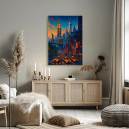 New York City Vibrant Urban Landscape Poster Retro Wall Art