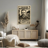 Theodore Roosevelt 26th President of the United States B & W Comic Sketch Poster