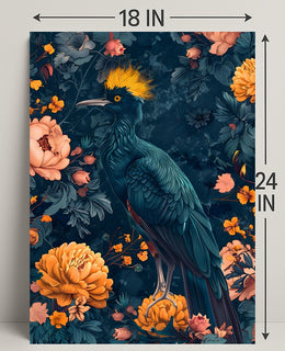 Vibrant Blue Bird with Floral Lush Animal Poster