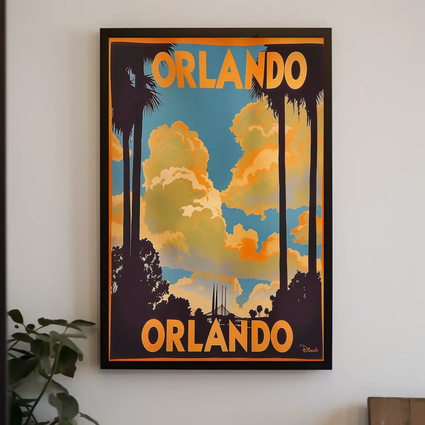 Orlando Sunset Palms Retro Florida Travel Poster