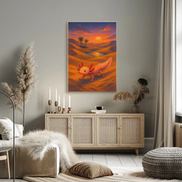 Axolotl In The Desert Sunset Poster