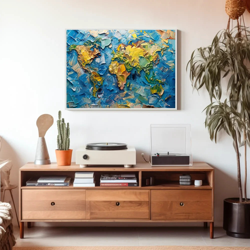 Textured Impressionistic World Map Palette Knife Poster