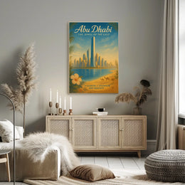 Abu Dhabi Cityscape with Camels Travel Poster