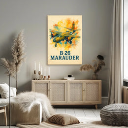 B-26 Marauder WWII Patriotic Watercolor Art Poster