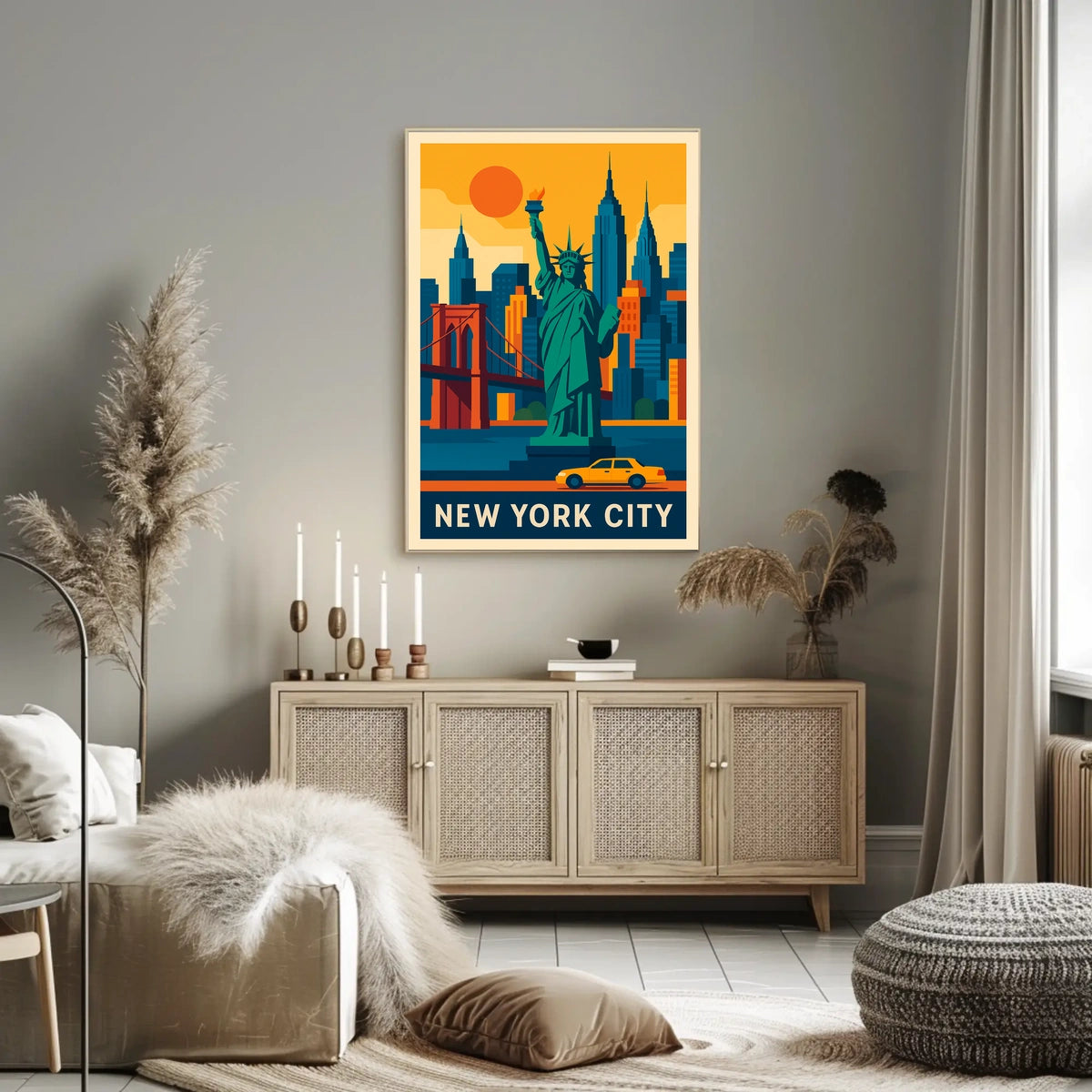 New York City Iconic Landmarks Poster Modern Wall Art