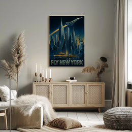 FLY NEW YORK: Nighttime Urban Cityscape Travel Poster