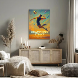 Champion's Strike Energetic Volleyball Action Sports Poster PosterGoat