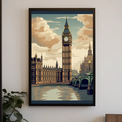 London Big Ben Westminster Bridge River Thames Travel Poster