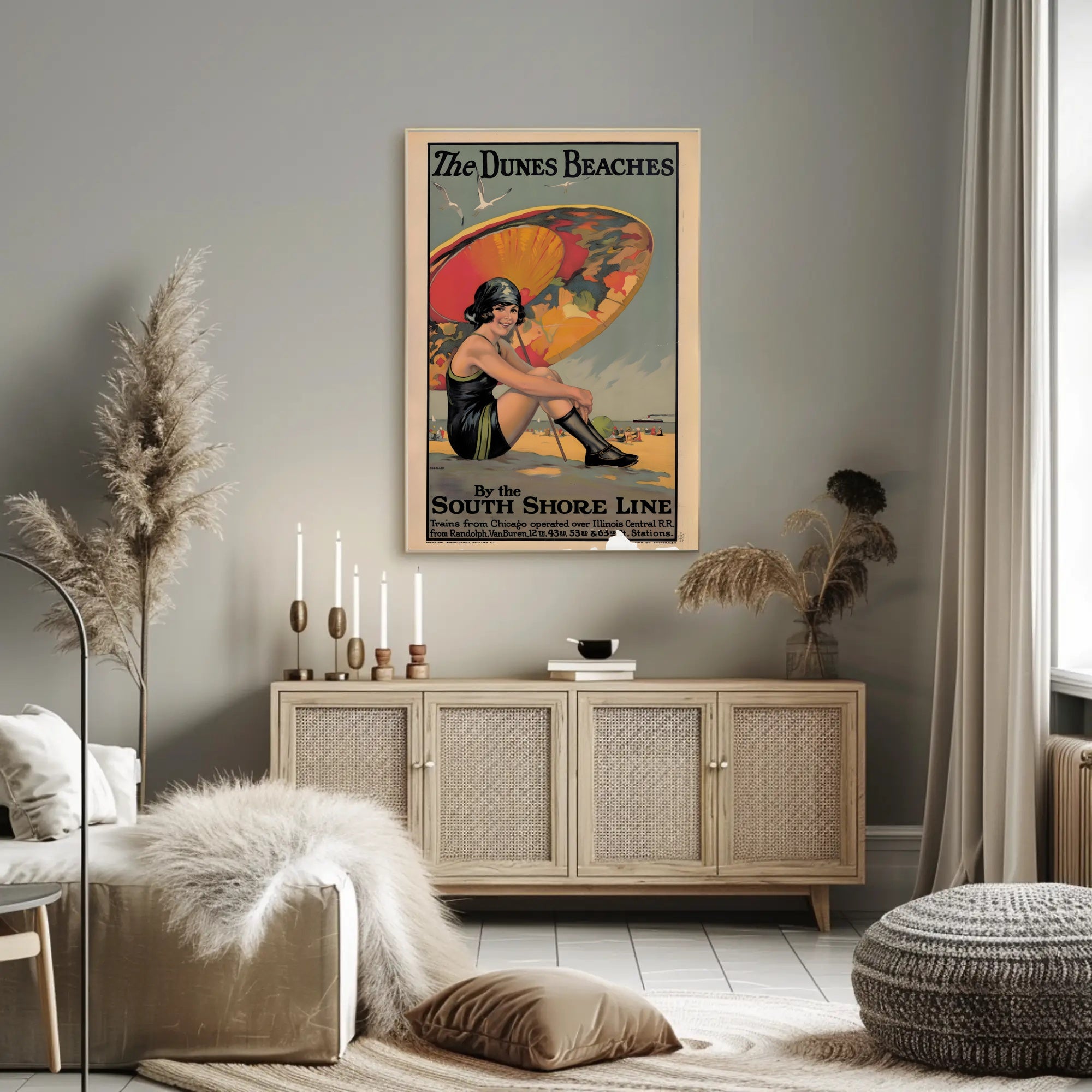 The Dunes Beaches Vintage Train Travel Poster