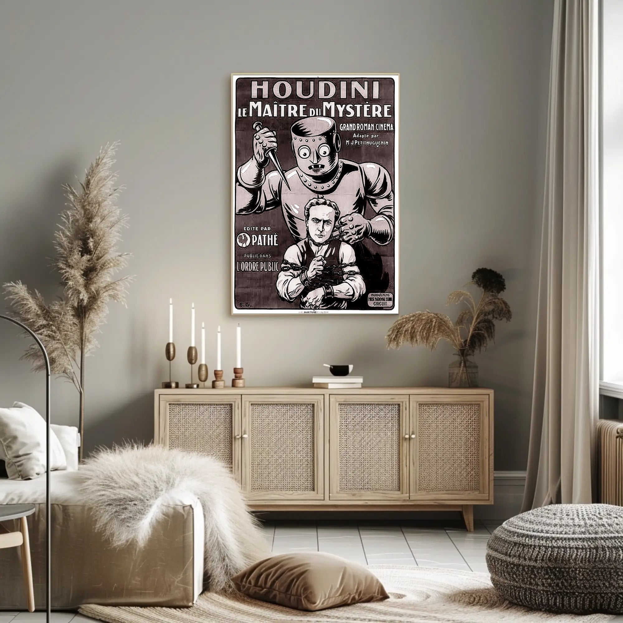 Houdini Robot Illusion: Vintage Suspense Movie Poster