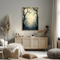 Enchanted Gnarled Trees in Misty Forest - Artistic Poster