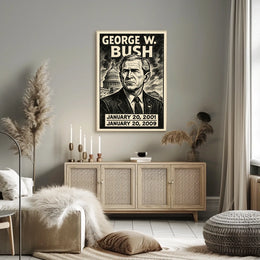 George W. Bush 43rd President of the United States B & W Comic Sketch Poster