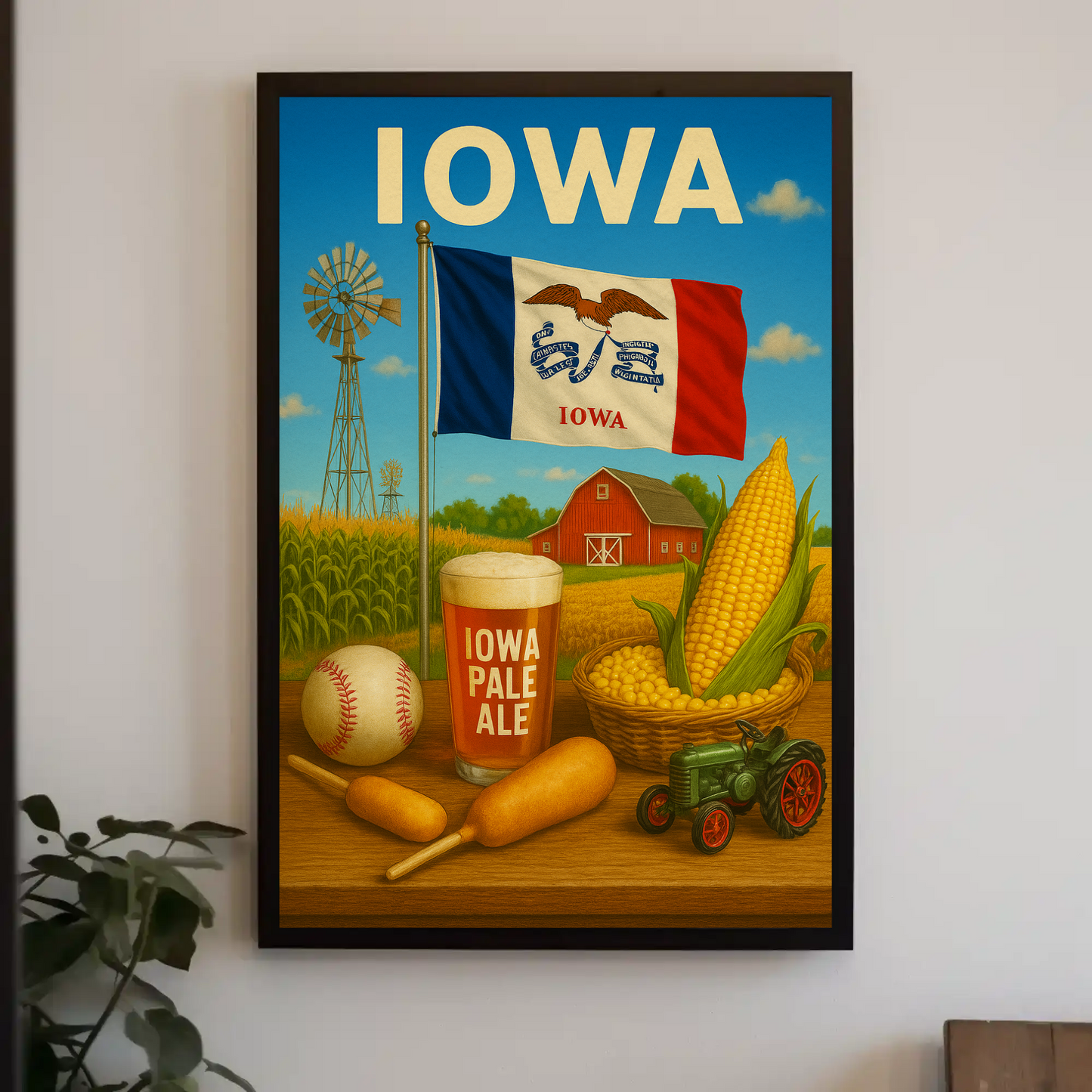 Iowa Corn Barn Ale Baseball Fair Tractor Travel Poster