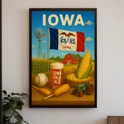 Iowa Corn Barn Ale Baseball Fair Tractor Travel Poster