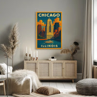 Chicago Skyline Art Deco Poster