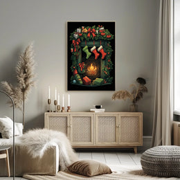 Festive Fireplace Holiday Scene Poster