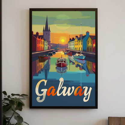Sunset Reflections Galway Ireland Travel Poster