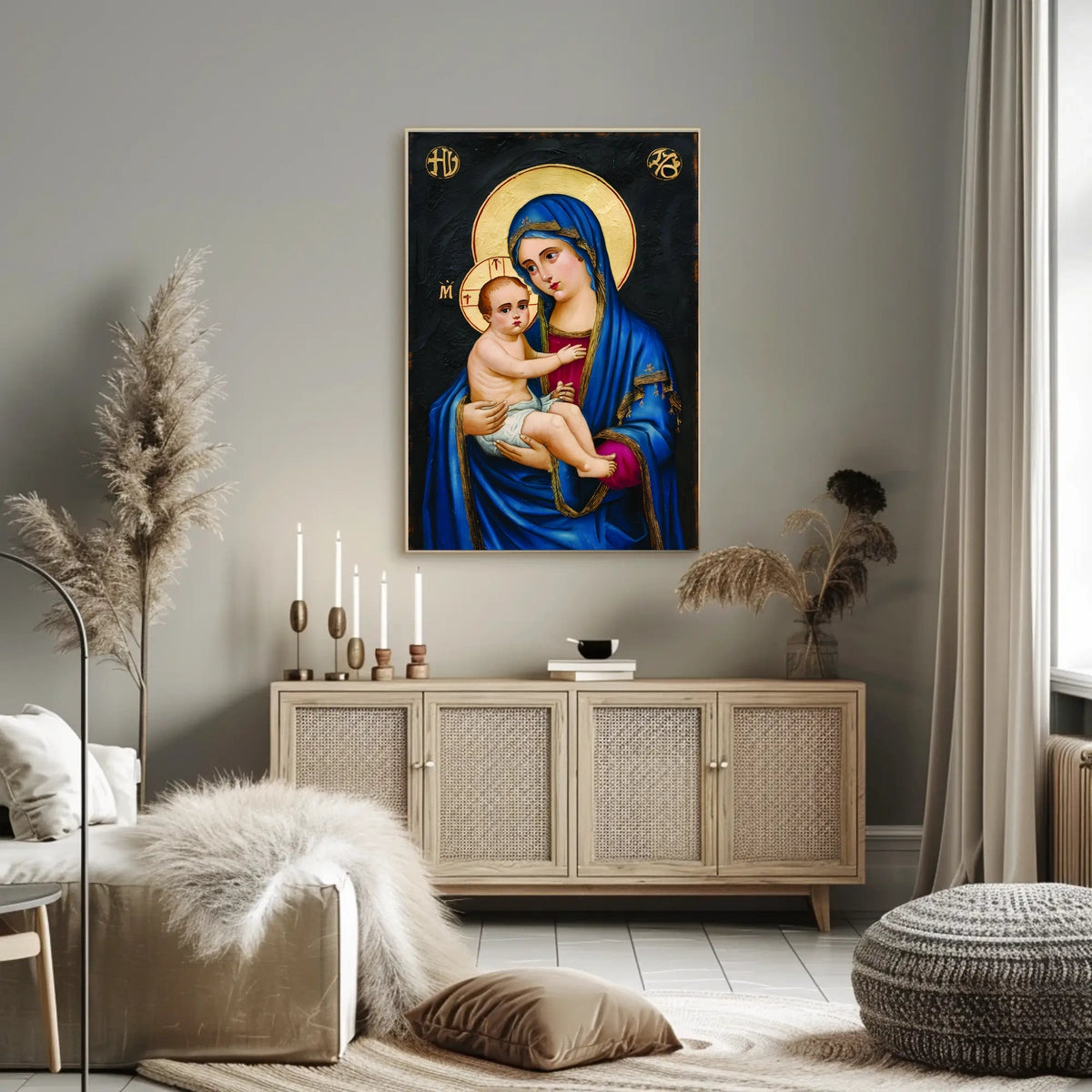 Iconic Mother Mary Holding Jesus Poster
