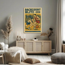 Backcourt Blitz 1958 Vintage Sports Poster