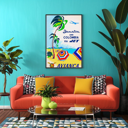 Avianca Jamaica & Colombia Travel Poster (1961)