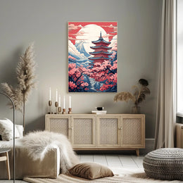 Tranquil Pagoda In Cherry Blossom Poster