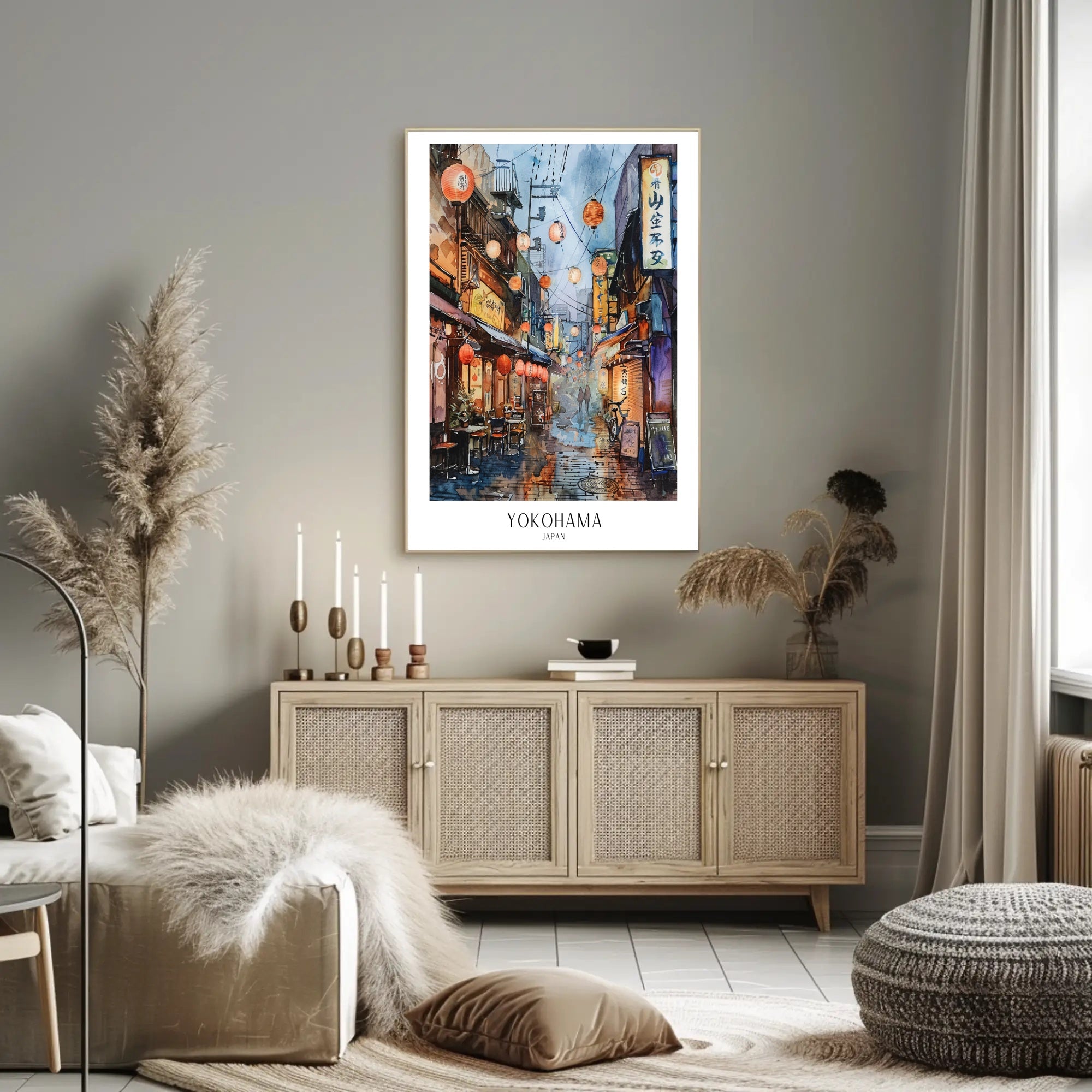Yokohama Street Scene Poster PosterGoat