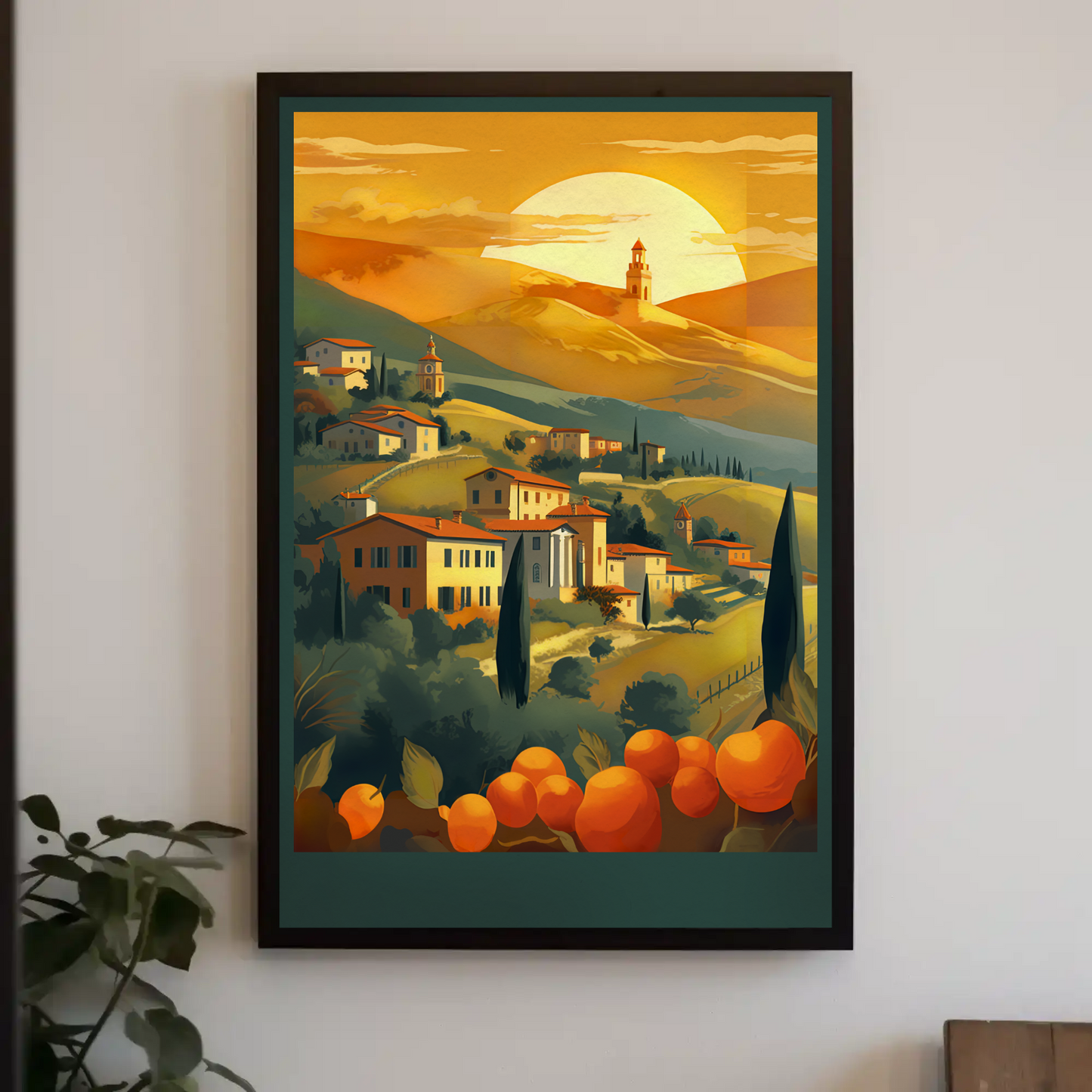 Tuscan Sunset Over Rolling Hillside Travel Poster
