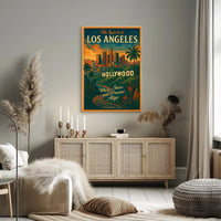 Los Angeles Hollywood Retro Vintage Travel Poster