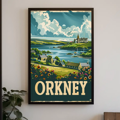 Orkney Coastal Village British Isles Travel Poster