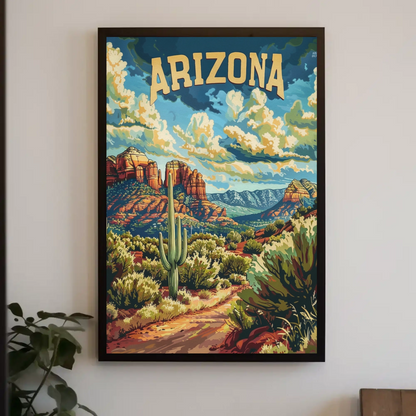 Arizona Red Rocks Cactus Desert Travel Poster
