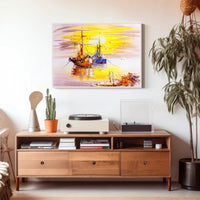 Vibrant Sunrise Over Boats Poster