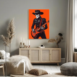 Skeletal Cowboy Illustration Rock Western Vibrant Poster