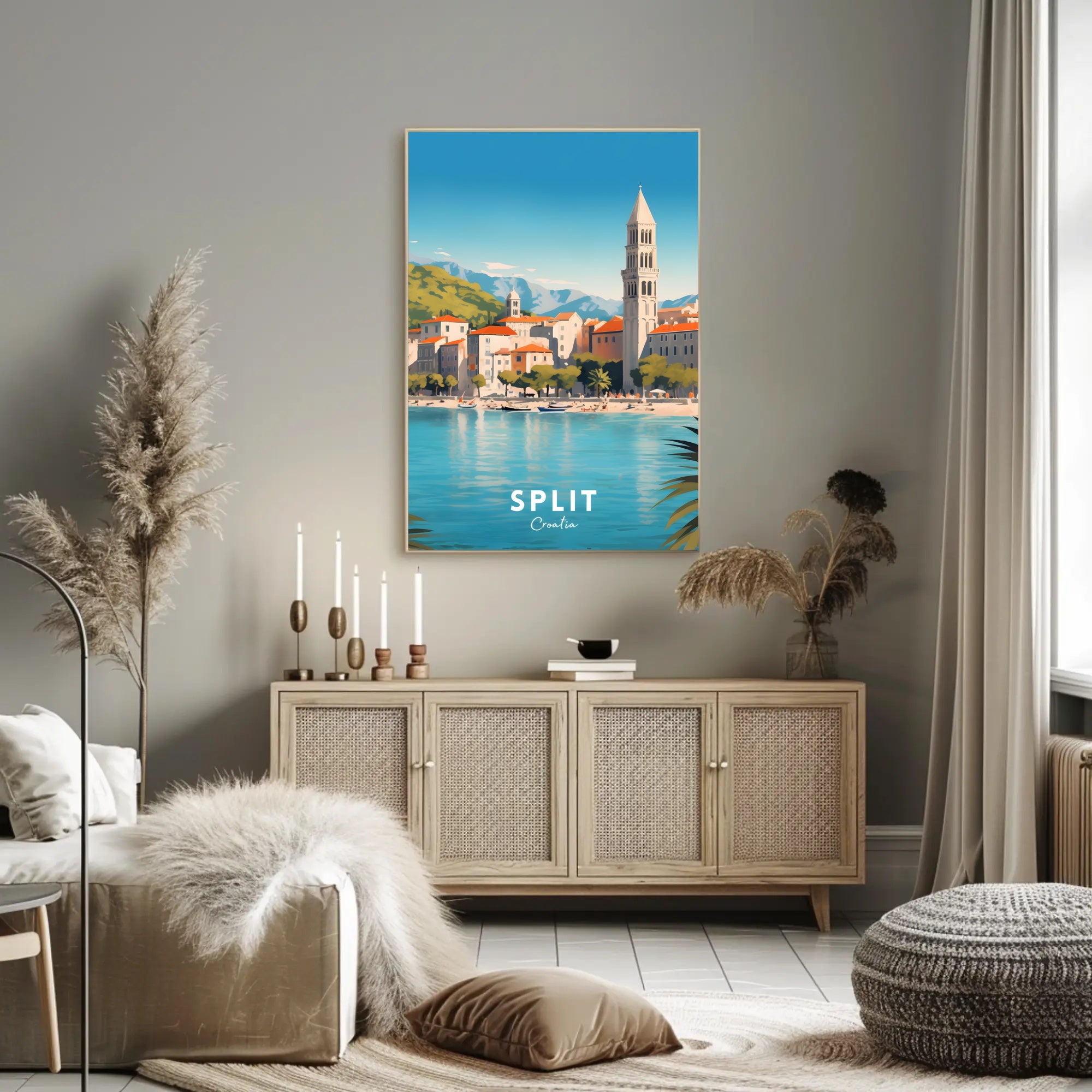 Split Croatia Travel Poster Vibrant Waterfront Cityscape Art