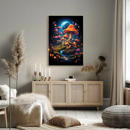 Enchanted Moonlit Mushroom Fantasy Art Poster