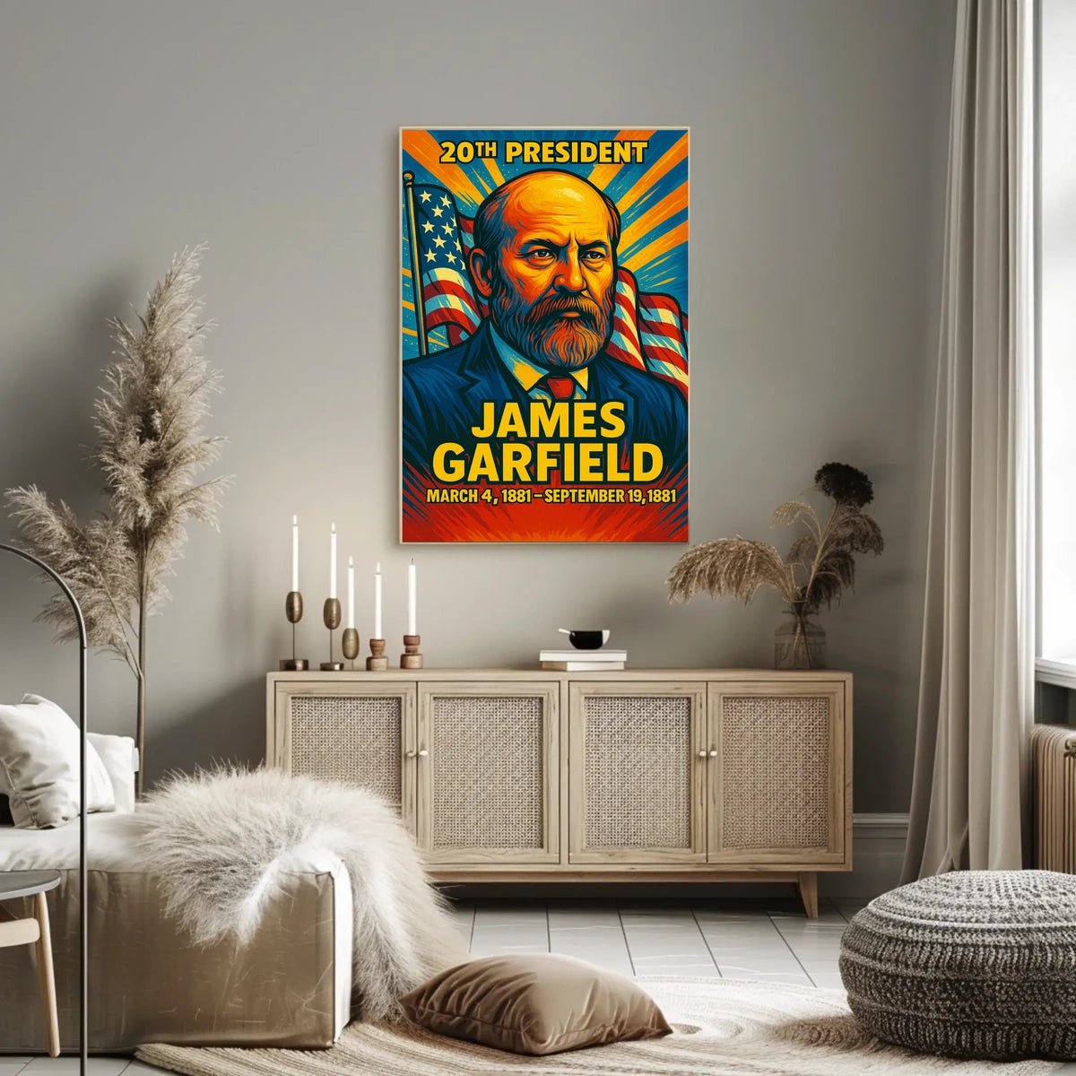 James A. Garfield 20th President of the United States Colorful Comic Book Style Poster